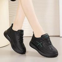 Chaussures de sport décontractées pour femmes, à bout rond, semelle épaisse, respirantes, en cuir microfibre, à lacets, talon moyen de 4,5 cm.