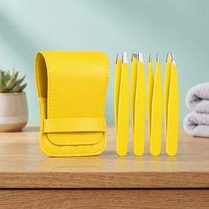 Juego de Pinzas para Cejas de Acero Inoxidable Amarillo, Punta Puntiaguda, Estilo Moderno y Duradero, con Estuche - Product Image 4