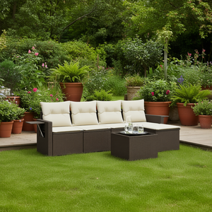 Ensemble de canapés de jardin en rotin PE marron avec structure en rotin et coussins en mousse haute densité, design contemporain, imperméable, pour usage extérieur - Product Image 2