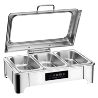 9L Silberner Edelstahl Chafing Dish Catering-Set Elektrische Heizung Anti-Klemm-Design 24-Stunden-Buffet-Wärmer Manuelle Temperaturregelung