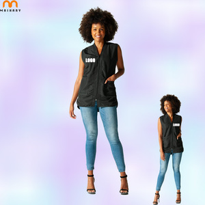 Thời trang polyester không thấm nước salon tóc gown Beauty Spa Áo khoác biểu tượng tùy chỉnh thợ cắt tóc smock mà không có tay áo Salon Stylist vest - Product Image 1