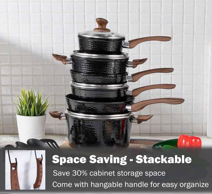 wholesale 15Piece Hammered Induction Cookware Set Modern Design