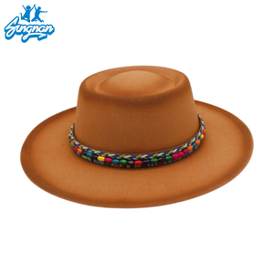 Sombrero Fedora clásico, gorra <span class=keywords><strong>de</strong></span> ala ancha <span class=keywords><strong>de</strong></span> <span class=keywords><strong>lana</strong></span> Vintage, cinturón <span class=keywords><strong>de</strong></span> piedra <span class=keywords><strong>turquesa</strong></span> personalizado, cuentas coloridas, cuerda trenzada, sombrero <span class=keywords><strong>de</strong></span> pastel <span class=keywords><strong>de</strong></span> cerdo para Otoño e Invierno - Product Image 1