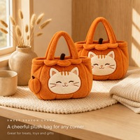Sac fourre-tout en peluche chat citrouille, design mignon de citrouille, cadeau idéal pour Halloween pour femmes et enfants
