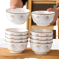 Ensemble de bols à riz élégants en céramique blanche avec motif floral doré, vaisselle en porcelaine de qualité alimentaire pour la maison et la cuisine