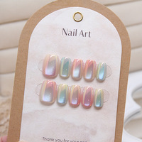 Faux ongles à presser en acrylique ABS, courts, carrés, 3D, effet œil de chat chromé, style français simple, réutilisables, en gros