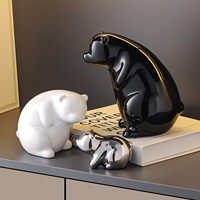 Figurines d'ours en céramique en trois parties - Style luxe léger - Emballées - Pour la décoration de l'entrée, du salon, du meuble TV - Cadeau attentionné