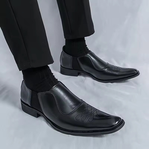 Zapatos Oxford de Cuero Genuino para Hombre, Estilo Italiano de Alta Gama, Hechos a Mano, para Boda, con Cierre Deslizante, Bordado Ligero Otoñal, Puntera de Acero - Product Image 4