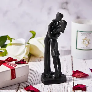 Ferro casal esculturas casa decoração, aniversário artesanal estátua de metal abstrato moderno amor estatueta presente romântico