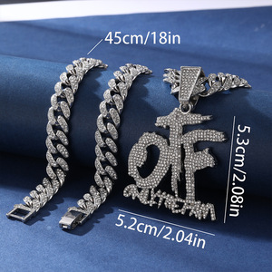 Catena Cubana Dorata con Strass e Ciondolo OTF per Moda <span class=keywords><strong>Hip</strong></span> <span class=keywords><strong>Hop</strong></span> e Streetwear - Product Image 2