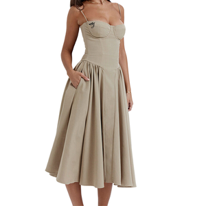 Abito da Sposa a Linea A con Spalline in Tessuto Khaki, Nuovo Design, Stile Dolce, Vita Naturale, Bustier Lavabile - Product Image 1