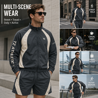 Conjunto Deportivo de Dos Piezas para Hombre, Chaqueta y Pantalones Cortos con Cierre Completo, Ligero, para Viajes, Deportes al Aire Libre