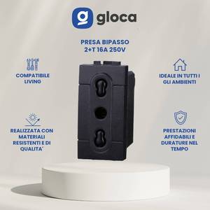 Gloca Lot de 10 prises murales bivalentes 2+T 16A 220V en plastique avec mise à la terre standard, série Living, compatibles - Product Image 2