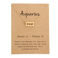Cadeau d'anniversaire plaqué or 12 signes du zodiaque pendentif carte de vœux charme chaîne en or ras du cou collier d'astrologie bijoux pour femmes