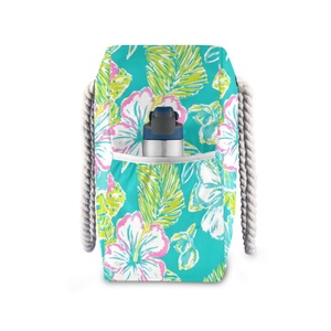 Portable Summer Oversized Flower Custom Print Nylon Fabric Women Waterproof Pool Tote Zip Closure Beach Bag With Rope Handle - Product Image 4