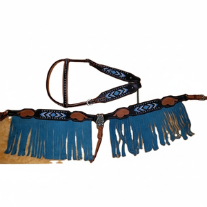 El mejor conjunto deportivo de cuero hecho a mano DD para montar, accesorios duraderos para caballos occidentales, cabeza de caballo De rienda alta, cuello de pecho con cuentas - Product Image 1