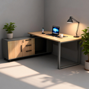Postazione di Lavoro ad Angolo <span class=keywords><strong>a</strong></span> L in Acciaio e Legno con Armadietto, Scrivania <span class=keywords><strong>da</strong></span> Ufficio Resistente, <span class=keywords><strong>Tavolo</strong></span> <span class=keywords><strong>da</strong></span> Studio per Casa o Ufficio <span class=keywords><strong>da</strong></span> Posizionare Contro il <span class=keywords><strong>Muro</strong></span> - Product Image 5