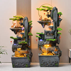 Fontaine d'eau en fibre de verre éclairée par LED imperméable de style rocaille chinoise de luxe, ornement de paysage, décoration de sol, cadeau pour la maison ou le bureau - Product Image 1