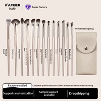 Ensemble de 15 pinceaux de maquillage en fibres synthétiques dorées avec manche en plastique, pinceaux pour fard à paupières et blush, ensemble complet portable, origine Henan