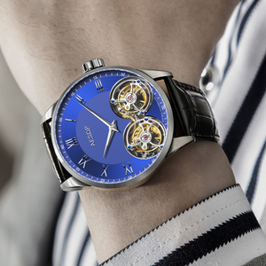 Montre de luxe pour homme en acier inoxydable OEM, véritable montre mécanique squelette à double tourbillon volant - Product Image 5