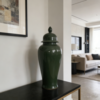 Vase à gingembre luxueux, fin et brillant, vert forêt, 60 cm de haut, grand vase de sol avec couvercle