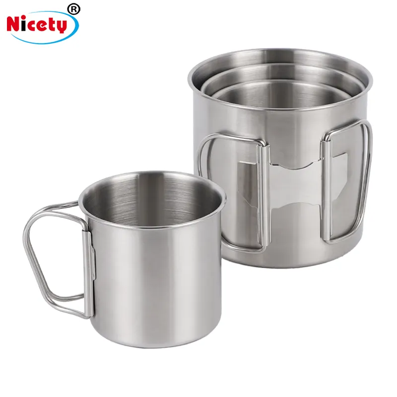 Camping cups metal for hiking outdoor stainless steel cups beer mugs with handle portable camping water cups for picnic