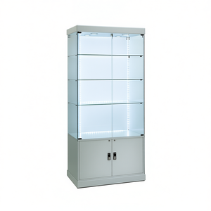 Vitrina Moderna de 93x53x200cm en Vidrio Templado Gris Claro con Iluminación LED y Puertas con Cerradura - Product Image 2