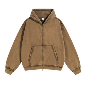 Sweat à capuche avec logo personnalisé pour hommes, surdimensionné, coupe 2025, 450g, délavé à l'acide, sweat à capuche vintage en coton avec fermeture éclair pour unisexe - Product Image 1