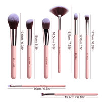 BS-MALL Ensemble de 8 mini-pinceaux de maquillage de voyage roses, synthétiques, vegan, portables, étiquette privée, vente en gros, petite taille, pinceaux cosmétiques pour le visage