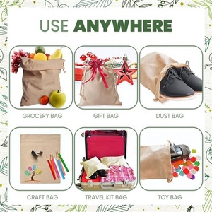 Bolsas de algodón orgánico reciclado natural respetuosas con el medio ambiente personalizables bolsas de lona con cordón de muselina - Product Image 5