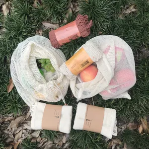 100% 生态简单生态零垃圾可洗可重复使用的棉网生产袋蔬菜和水果购物袋