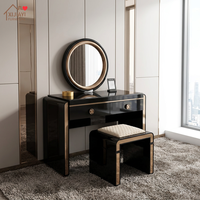 Table de maquillage moderne de luxe en bois massif avec grand miroir et 2 tiroirs pour chambre et salle de bain