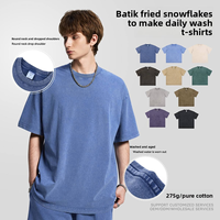 T-shirt à manches courtes pour homme, style vintage américain, en coton pur lourd délavé, couleur unie, batik, respirant, anti-humidité, coupe décontractée