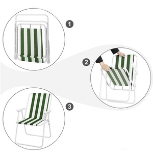Sedia da Spiaggia Pieghevole Verde e Bianca a Righe con Braccioli in Tessuto 53x54x73 Cm per Uso Esterno - Product Image 4