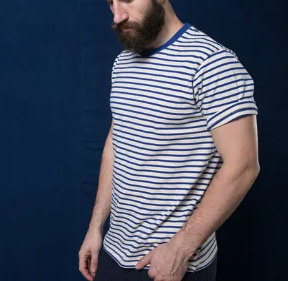 도매 클래식 블루 화이트 대형 헤비급 라운드 넥 스트라이프 남자 티셔츠
