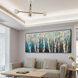 Grande peinture à l'huile abstraite faite à la main, art abstrait moderne, <span class=keywords><strong>paysage</strong></span> forestier, peinture d'arbre à feuilles d'or, décoration murale en toile pour salon - Product Image 2