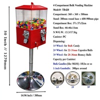 Distributeur de bonbons commercial en gros, machine à bonbons à 4 compartiments, distributeur de boules de gomme avec support rond