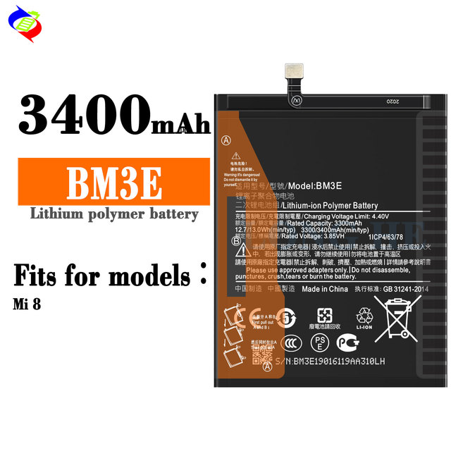 Mobile Smart Phone Battery BM3E 3.85V 3400mAh for xiaomi 8 Replacing the Phone Battery