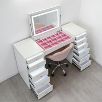 Table de toilette en MDF blanc brillant/mat avec lumières LED