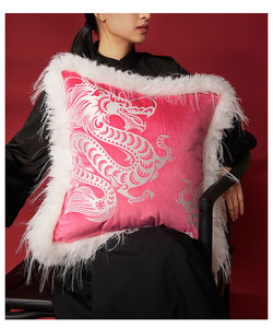 AIBUZHIJIA Taie d'oreiller vintage de luxe <span class=keywords><strong>Housse</strong></span> de coussin <span class=keywords><strong>Dragon</strong></span> brodé chinois Rose Noir Blanc <span class=keywords><strong>Housse</strong></span> de coussin - Product Image 6