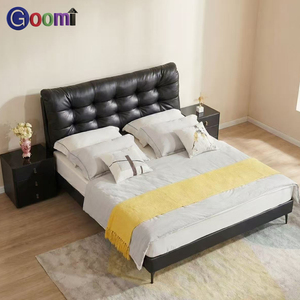 Goomi Home Großes Schwarzbären-Bett aus Echtleder, Modernes Luxuriöses Massivholzbett, Weiches Polsterbett für Hauptschlafzimmer - Product Image 1