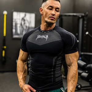 T-Shirt Aderente da <span class=keywords><strong>Uomo</strong></span> Stile Americano ad Alta Elasticità per Jogging, Sport, Fitness e Allenamento, Asciugatura Rapida, Manica Corta - Product Image 3