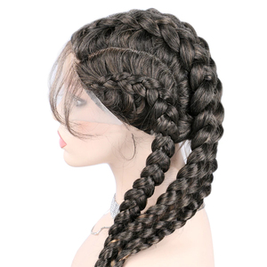 Vente en gros perruques longues tressées pour femmes noires torsadées noires 4x Box Braid Lace perruque Natural Front perruques synthétiques légères 32 pouces - Product Image 5