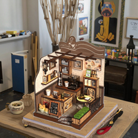 Nouveau design, puzzles en bois colorés découpés au laser 3D, kit de modèle de café rustique, kit de maison miniature à assembler soi-même, échelle 1:32