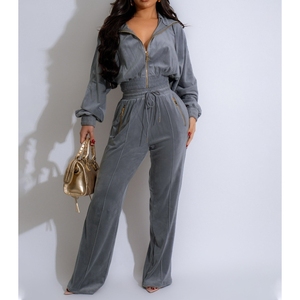 Women's Long Sleeve Lapel Zipper Cardigan Long <b>Pants</b> Casual Two Piece Set Fashion - Product Image 4