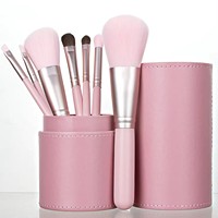 Lot de 7 pinceaux de maquillage avec manche en bois et support en PU avec logo personnalisé Kit de pinceaux de maquillage cosmétique pour fond de teint poudre ombre à paupières