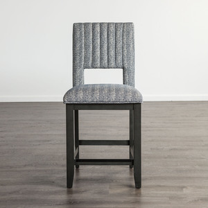 Chaises de salle à manger modernes et convertibles à hauteur de comptoir, 2 pièces, avec assise et dossier rembourrés en tissu, pieds en bois, finition bleu-gris - Product Image 2