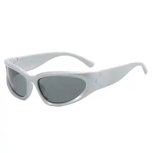 Kacamata bersepeda UV400 uniseks, lensa akrilik bingkai biru hitam putih kuning biru