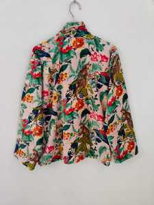 Chaqueta Bomber Corta Reversible de Invierno para Mujer, Ecológica, con Exterior de Algodón y Estampado Floral de Mono, con Interior de Terciopelo - Product Image 5