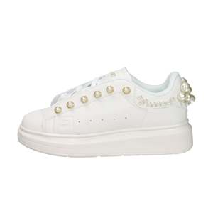 Sneakers Donna SASS250202 Bianco Oro con Decorazioni in Perle, Scarpe di Tela alla Moda - Product Image 1